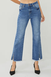 RISEN Women's High Waist Raw Hem Straight Jeans with Slits - Trendy Denim Fashion